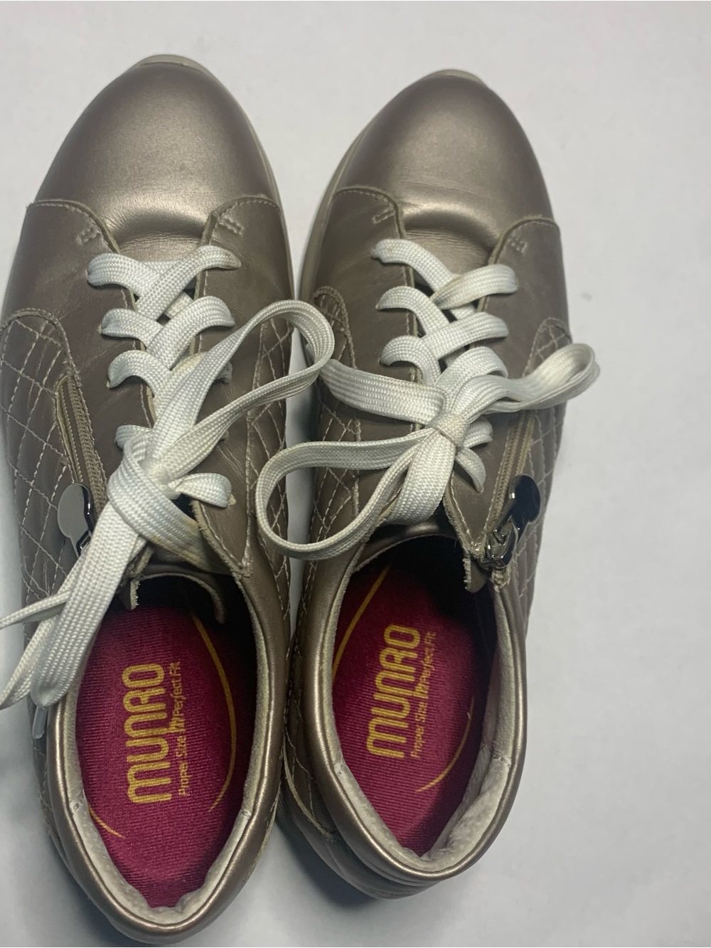 Munro Metallic Quilted Lace-Up Sneakers in Light Gold - Picture 2 of 6